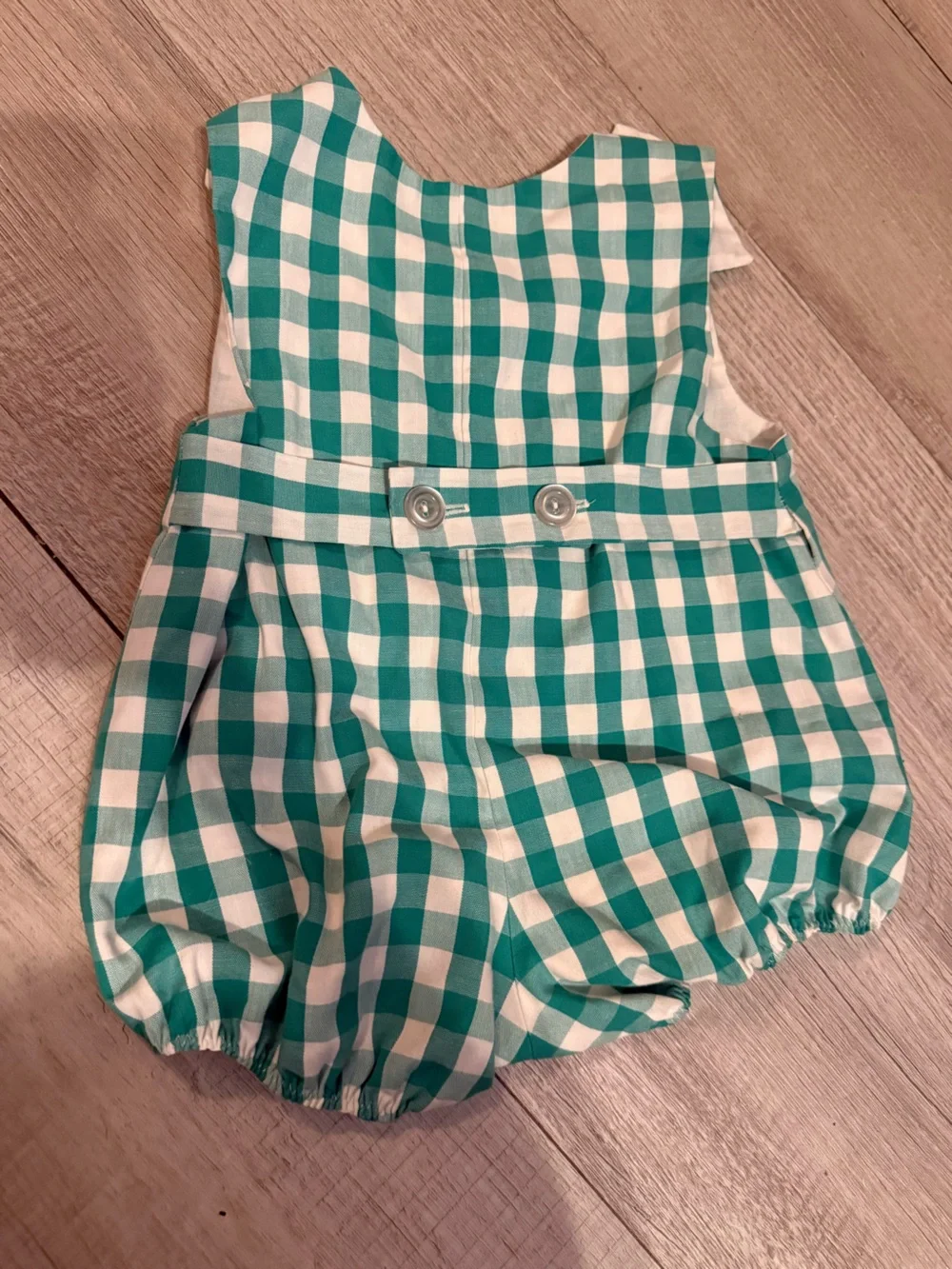 Kelly's Kids Green Gingham Baby Romper with Frog & Sun Applique